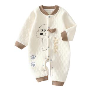 婧麒婴儿连体衣秋冬季夹棉保暖新生儿衣服宝宝外出服加厚哈衣爬服