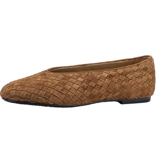 BellaLily2025冬季新款复古编织浅口单鞋羊皮一脚蹬气质平底女鞋