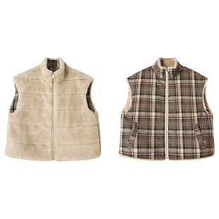 【暖夜诗语】Uena驼色双面穿立领宽松环保皮草加厚外穿背心马甲女