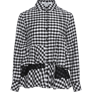 Ruco Line如卡莱轻奢新款莱赛尔格纹衬衫荷叶边女士上衣商场同款