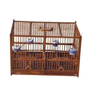 包邮双格横连体排笼竹质方笼刷清漆活底抽屉相思蜡嘴等小型鸟笼子