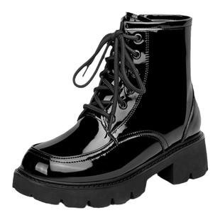 马丁靴2025年秋冬季加绒加厚亮皮保暖鞋牛漆皮女短靴子系带大棉鞋