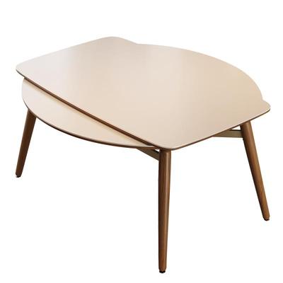 复古胡桃色实木岩板餐桌方圆两用