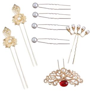 汉服发饰古风发冠发夹边夹璎珞项圈头饰套装古装流苏步摇优雅配饰