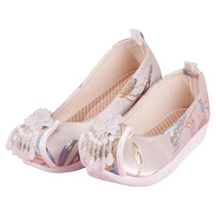 春季登云履翘头古风绣花鞋平底汉服鞋新婚女鞋锦缎珍珠古装鞋系带