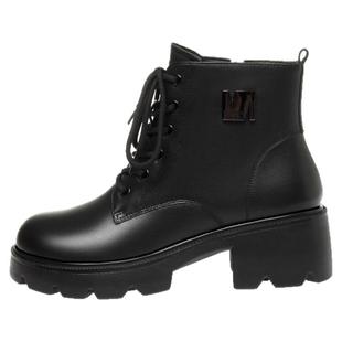 木林森女鞋真皮2025新款冬季加绒马丁靴女士羊毛保暖皮靴厚底短靴