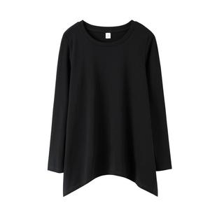 宽松中长款不规则下摆上衣女设计感小众春秋新款时尚洋气长袖t恤