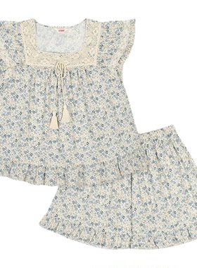 Ullala纯棉碎花女夏短袖睡衣套装