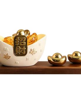 中式陶瓷元宝聚宝盆收纳摆件