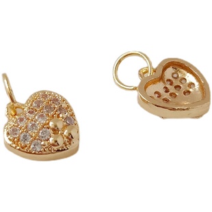 保色铜包金配件镶嵌锆石心形吊坠14k桃心手链项链挂件DIY饰品材料