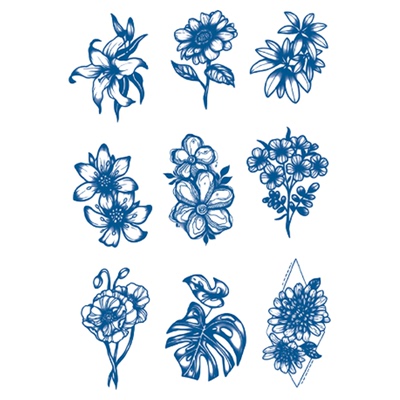 3张草本纹身贴持久不反光小众耳后仿真花朵小图虎口手慢慢显色