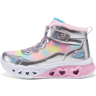斯凯奇童鞋冬季中大童女鞋魔术贴闪灯鞋高帮休闲鞋加绒保暖雪地靴