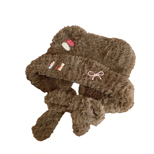 毛绒帽子女冬天可爱小熊耳朵防寒保暖加厚护耳雷锋帽大头围针织帽