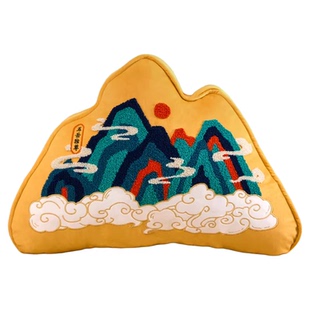 观寸山国潮五岳泰山靠山抱枕刺绣腰靠垫送朋友乔迁伴手礼国风好物