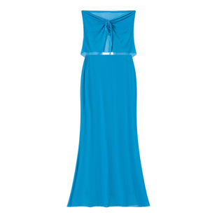 海边度假风套装蓝色抹胸系带性感沙滩长裙连衣裙高腰半身裙两件套