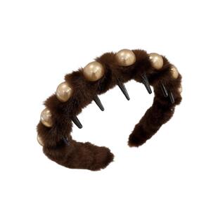 秋冬珍珠豹纹波浪带齿毛绒发箍女碎发整理神器高颅顶蓬松纹理头箍