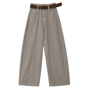 CV大码女装早春新款复古水洗弯刀牛仔裤阔腿加绒长裤女送腰带胖mm