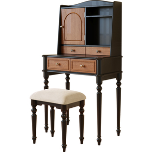 中古风梳妆台2025新款小户型卧室简约现代实木60化妆桌书桌二合一