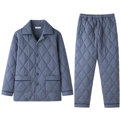 男士纯棉夹棉保暖家居服睡衣
