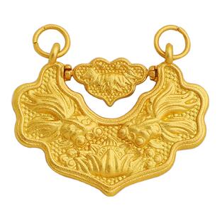 沙金包金保色锦鲤如意锁双环吊坠复古花形项链挂件材料diy配饰品