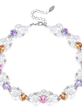 马卡龙彩色爱心法式复古珍珠项链