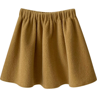 miu韩系温柔羊羔绒毛毛呢花苞蓬蓬短裙女秋冬加厚大摆百搭半身裙