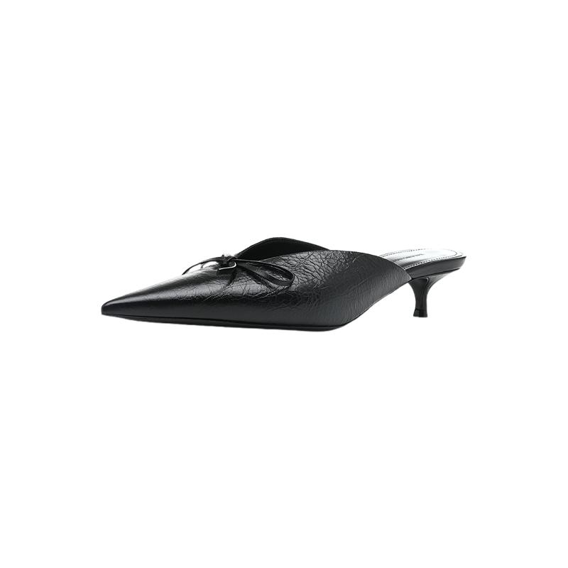 【自营】Balenciaga/巴黎世家纯色羊皮革女士细跟凉拖鞋中跟鞋