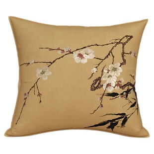 抱枕宋式美学梅竹图中式亚麻靠垫客厅沙发茶椅靠枕腰枕雅致靠枕