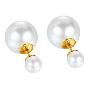 赵露思同款前后两戴双面澳白大小珍珠耳钉女轻奢真多麻灰耳环耳饰