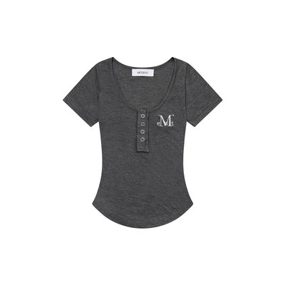 标志按扣T恤正肩短袖上衣女夏