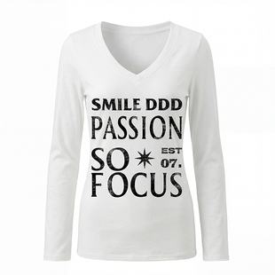 SMILEDDD【月石】V领长款长袖修身显瘦慵懒打底衫水系编舞上衣