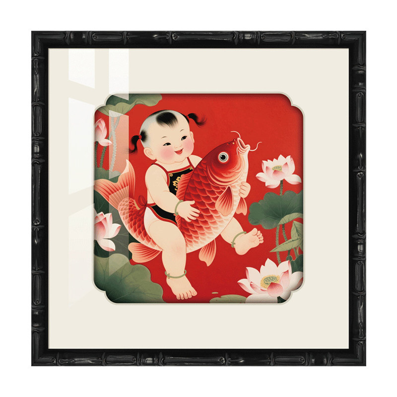 原创古典中式国潮年画玄关茶室装饰画法式中古风民宿酒店艺术挂画