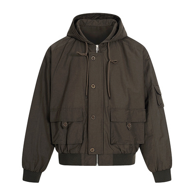 CoosRetro 冬季男复古机能风多口袋纽扣连帽流行爆款休闲工装夹克