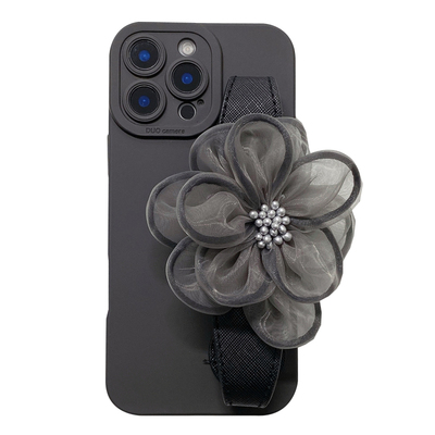 唯美黑色纱花手腕带硅胶手机壳女