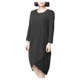 靓诺靓诺黑色机理大廓形拼接连衣裙LL17173A