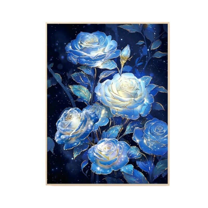 蓝色玫瑰花卉十字绣套件客厅装饰画现代轻奢手工DIY挂画