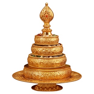 王师兄西藏铜镀金供曼扎盘整套曼茶罗尼泊尔手工八吉祥方形托盘