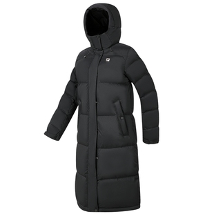 鹅绒FILA斐乐官方女子中长款羽绒服2025冬季新品运动连帽保暖外套