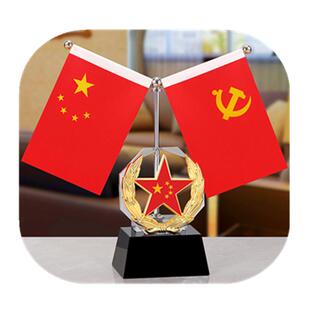红旗摆件办公室创意水晶纪念品车载桌面五星红旗会议室旗帜装饰品