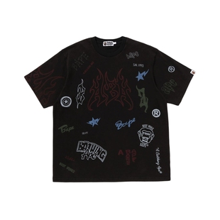 BAPE男装25年秋冬涂鸦风猿人字母多图案印花短袖T恤311091P