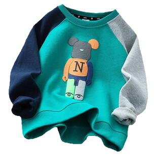 男童圆领卫衣2022春秋新款儿童休闲套头衫潮宽松拼接宝宝运动上衣