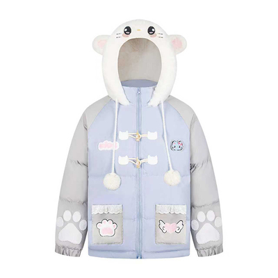 SREK卡通连帽棉服女宽松可爱甜美小猫刺绣百搭棉袄外套