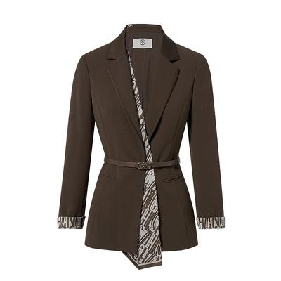 赢智尚巧克力棕可拆卸丝巾西装