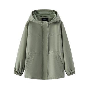 森马牛仔外套女春季中长款宽松做旧连帽落肩收腰夹克女生复古衣服