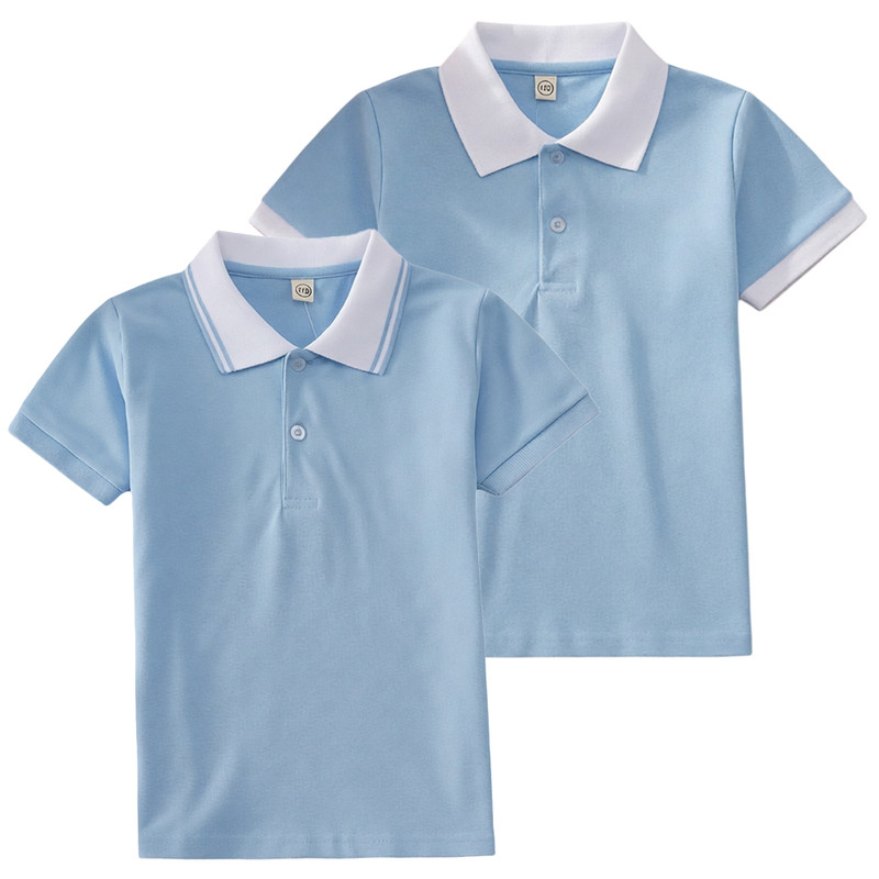 夏季浅蓝色POLO衫校服男女通用翻领短袖儿童纯棉T恤新款定制校徽