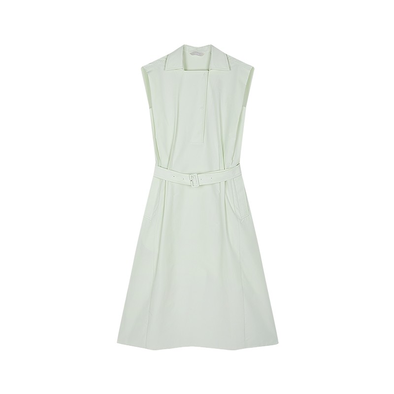 LESS夏收腰宽松棉混纺X型无袖气质职场风衬衫连衣裙2P4G13410