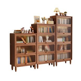 红林日记实木书柜带玻璃门防尘置物架一体靠墙落地书架客厅展示柜