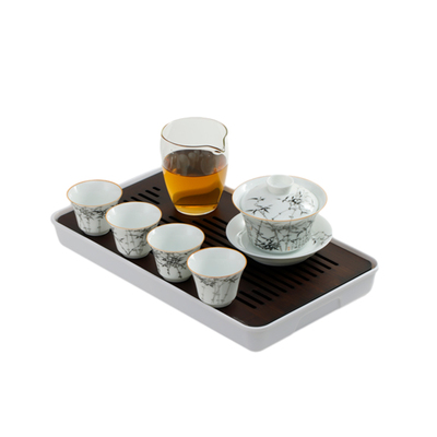 景德镇陶瓷茶具墨彩檀竹盖碗功夫茶具套装泡茶专用2025新款高档礼