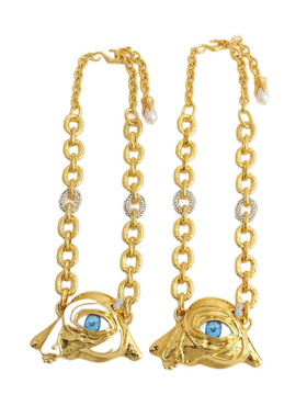 夸张金色眼睛马头造型项链锁骨链