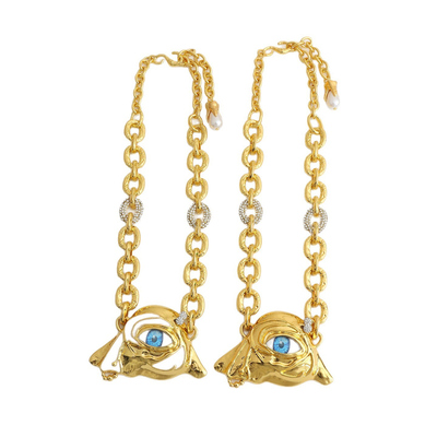 夸张金色眼睛马头造型项链锁骨链